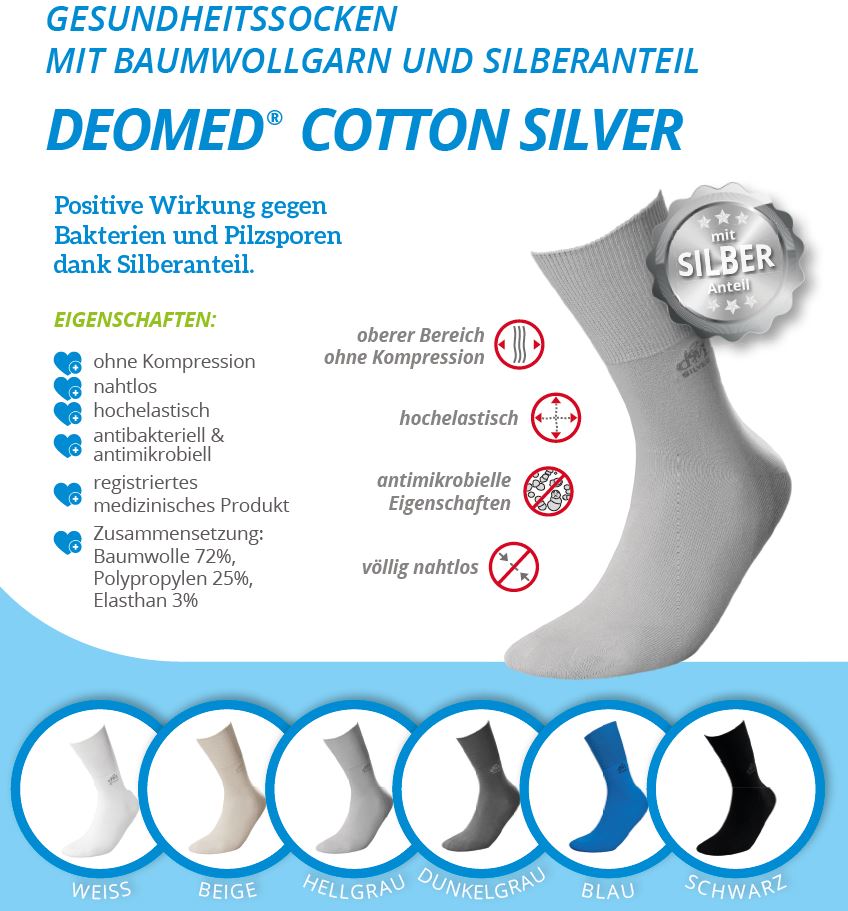 baumwollsocken diabetiker silber ohne gummi deomed cotton silver