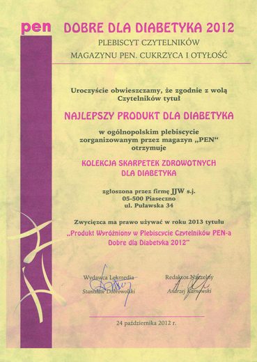 Urkunde: Bestes Produkt für Diabetiker (2012)